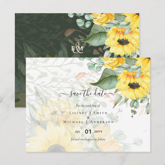 Cartão Postal Sunflower Eucalyptus Greenery Boho Casamento (Frente/Verso)