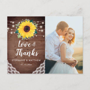Cartão Postal Sunflower Lace Floral Wedte Foto Muito Obrigado