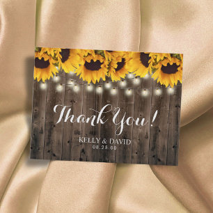 Cartão Postal Sunflower String Lights Country Casamento Obrigado