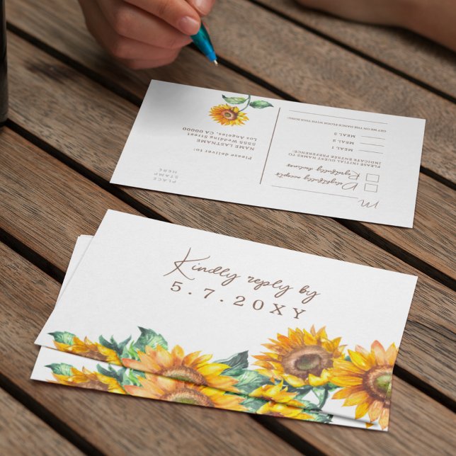 Cartão Postal Sunflower White Rustic RSVP - Música Personalizada (Criador carregado)
