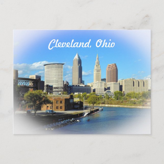 Cartão Postal Sunny Cleveland River Skyline (Frente)