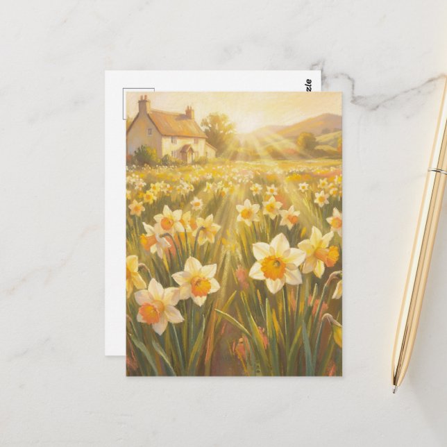 Cartão Postal Sunny Daffodils - Pastel Painting Style Art (Frente/Verso In Situ)