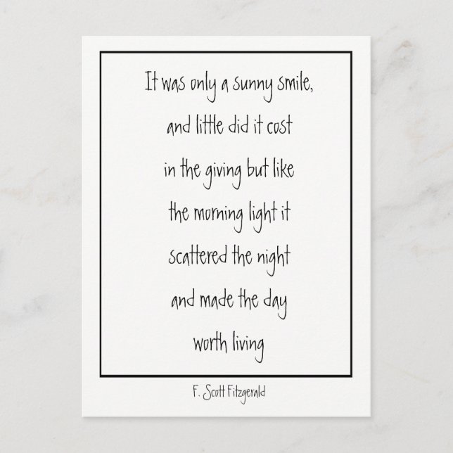 Cartão Postal Sunny Smile Inspirational Poem F. Scott Fitzgerald (Frente)