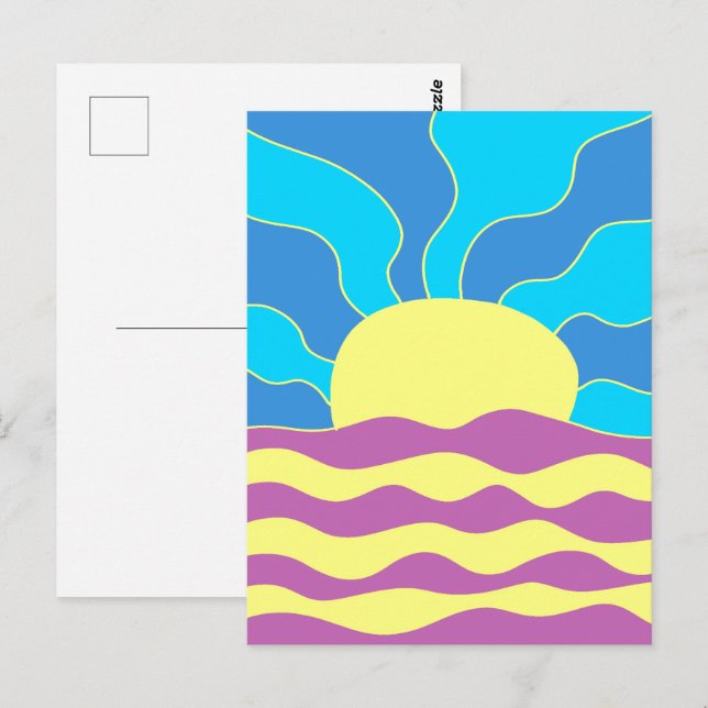 Cartão Postal Sunrise e Ondas Abstrato (Frente/Verso)