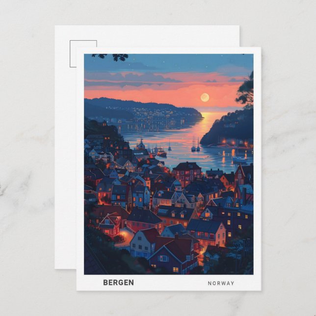 Cartão Postal Sunrise na Bergen Norway Viagem (Frente/Verso)