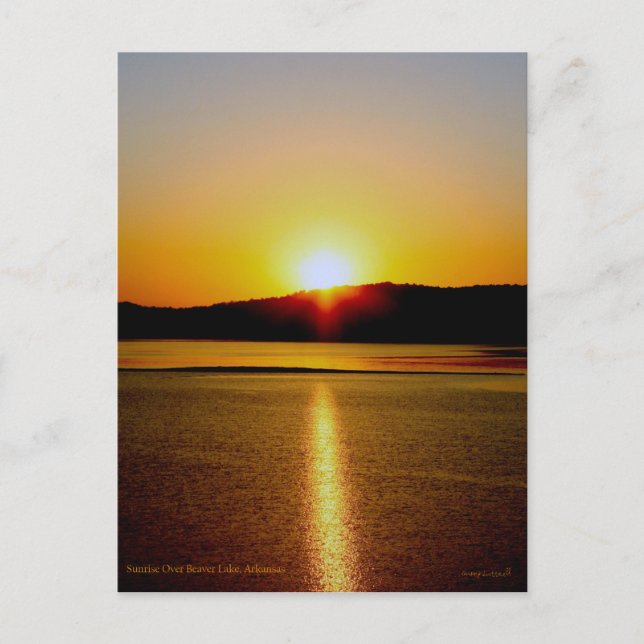 Cartão Postal Sunrise Sobre Beaver Lake Arkansas (Frente)