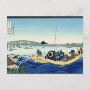 Cartão Postal Sunset através da ponte Ryōgoku (por Hokusai)