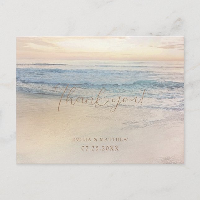 Cartão Postal Sunset Beach Wedding Thank you Postcard (Frente)