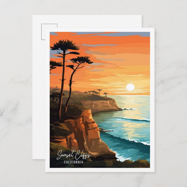 Cartão Postal Sunset Cliff California - Ilustração do Viagem da  (Frente/Verso)