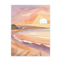 Sunset de praia | Linda pintura em aquarela