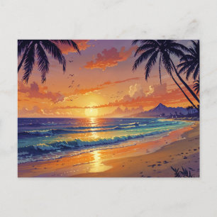 Cartão Postal Sunset de praia tropical