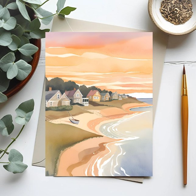Cartão Postal Sunset de Verão | Martha's Vineyard Watercolor (Criador carregado)