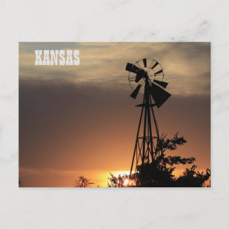 Cartão postal Sunset do Kansas Windmill