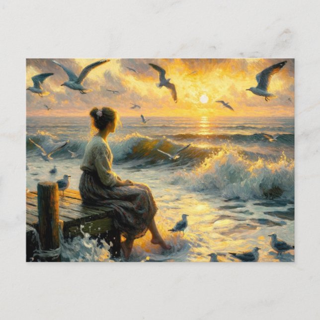 Cartão Postal Sunset e Seagulhas (Frente)
