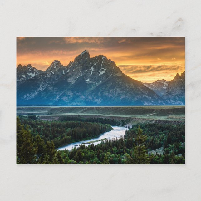 Cartão Postal Sunset Em Grand Teton E Cobra River (Frente)