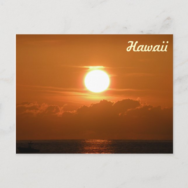 Cartão Postal Sunset em Kona, Cartaz Havaí com Barco (Frente)