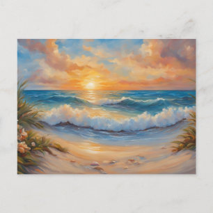 Cartão Postal Sunset na Ilustração de Praia