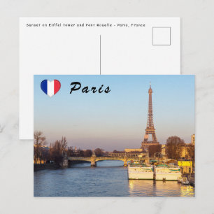 Cartão Postal Sunset na torre Eiffel e Pont Rouelle - Paris