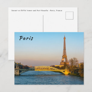 Cartão Postal Sunset na torre Eiffel e Pont Rouelle - Paris