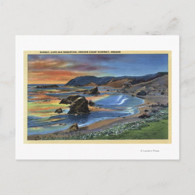 Cartão Postal Sunset no Cabo San Sabastian no Oregon (Frente)