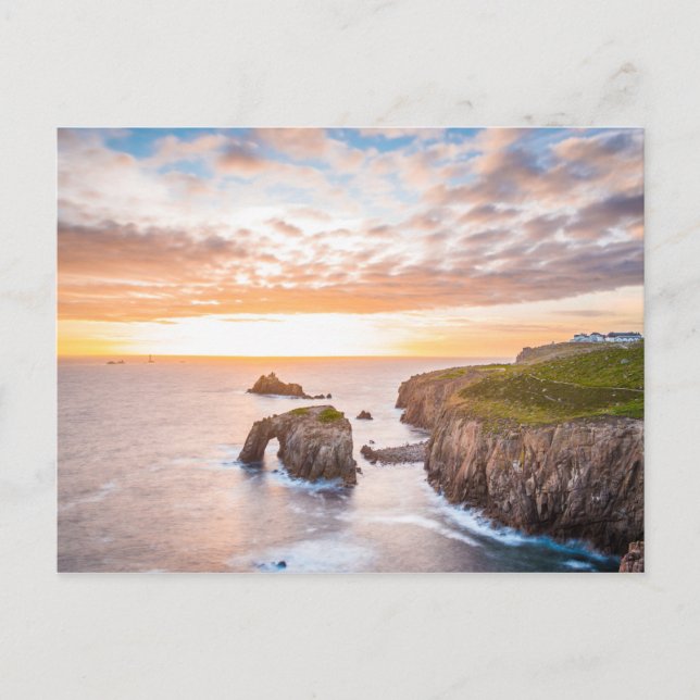 Cartão Postal Sunset no Lands End em Cornwall Inglaterra (Frente)