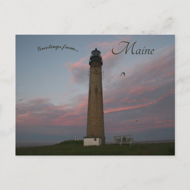 Cartão Postal Sunset no Petit Manan Light Maine (Frente)