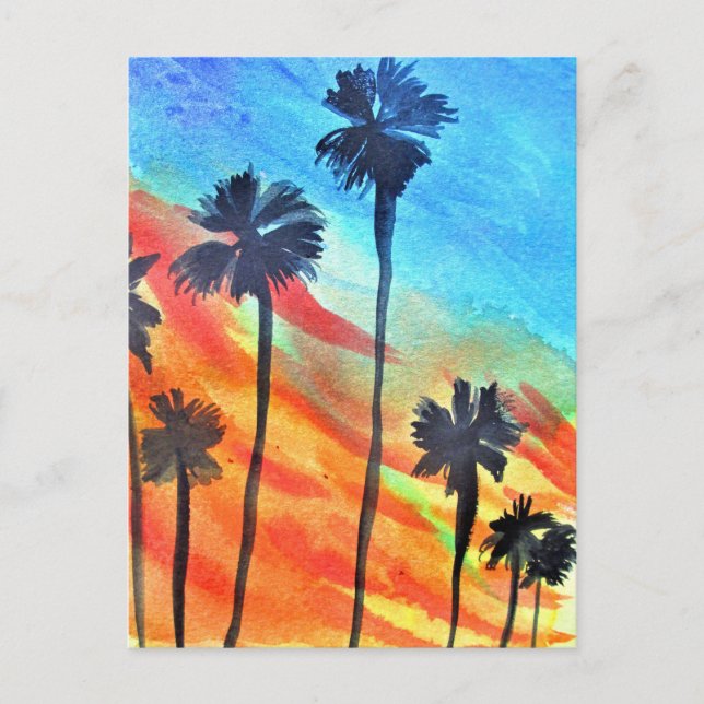 Cartão Postal Sunset Palm tree surf (Frente)