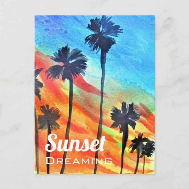 Cartão Postal Sunset Palm tree surf (Frente)