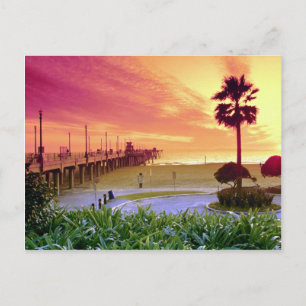 Cartão Postal Sunset, Píer de praia de Huntington, Califórnia,