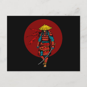 Cartão Postal Sunset Samurai Warrior com Katana