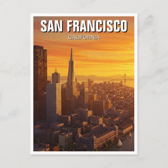 Cartão Postal Sunset San Francisco Skyline California Viagem (Frente)