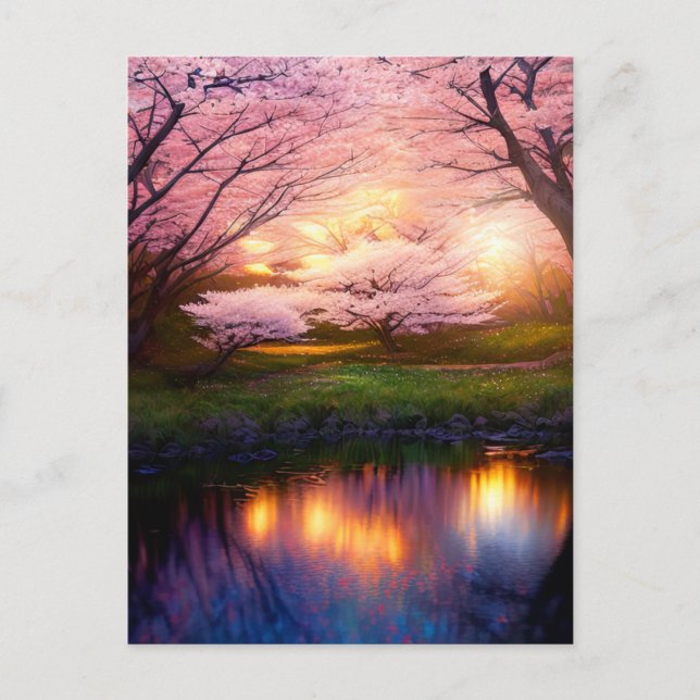 Cartão Postal Sunset Sobre O Lago Cherry (Frente)