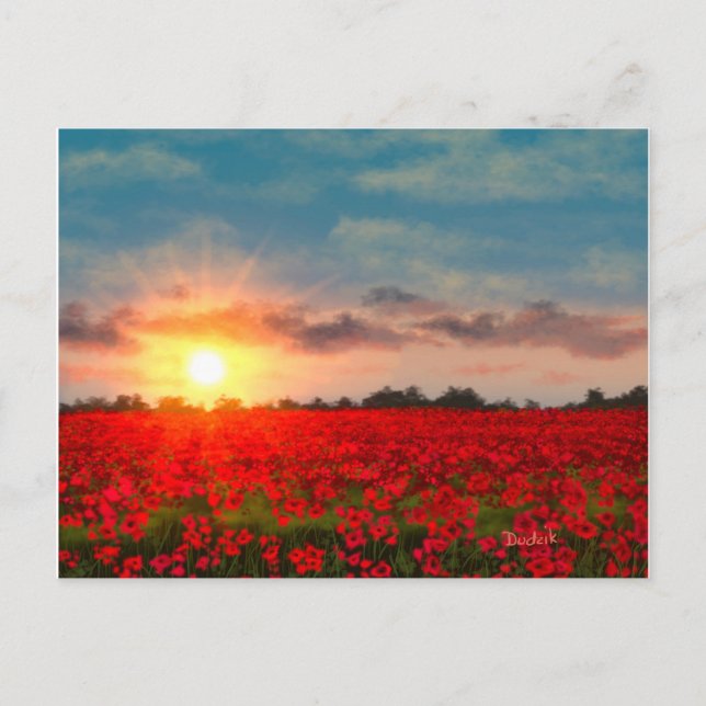Cartão Postal Sunset Sobre Poppy Field JW (Frente)