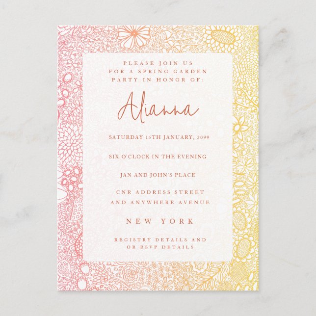 Cartão Postal Sunset Sunrise Garden Scenst Artist Coral Peach (Frente)