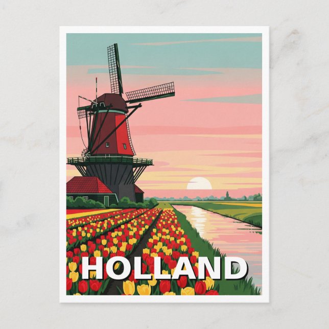Cartão Postal Sunset Windmill Holanda (Frente)