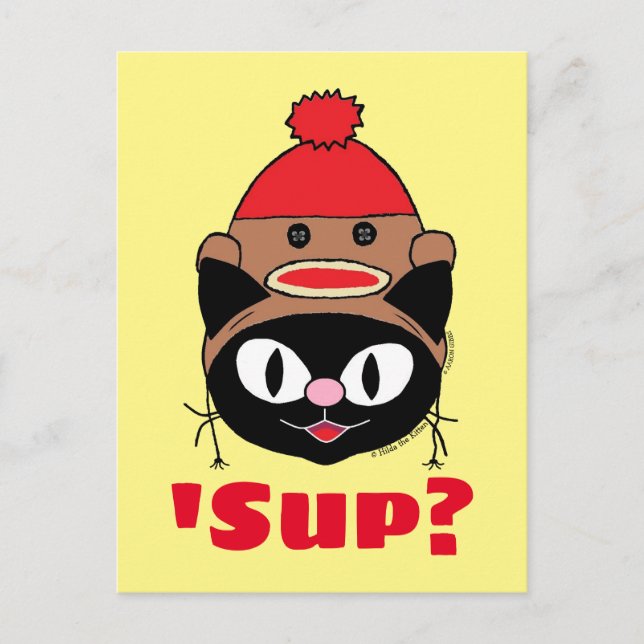 Cartão Postal 'Sup? (O que está acontecendo) Macaco de Meia com  (Frente)