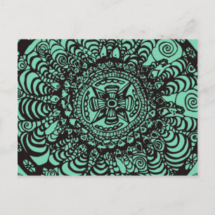 Cartão Postal Super Black e Green Aztec Mandala