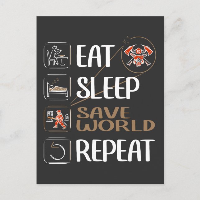 Cartão Postal Super Bombeiro salva o mundo. Engraçado dizer. (Frente)