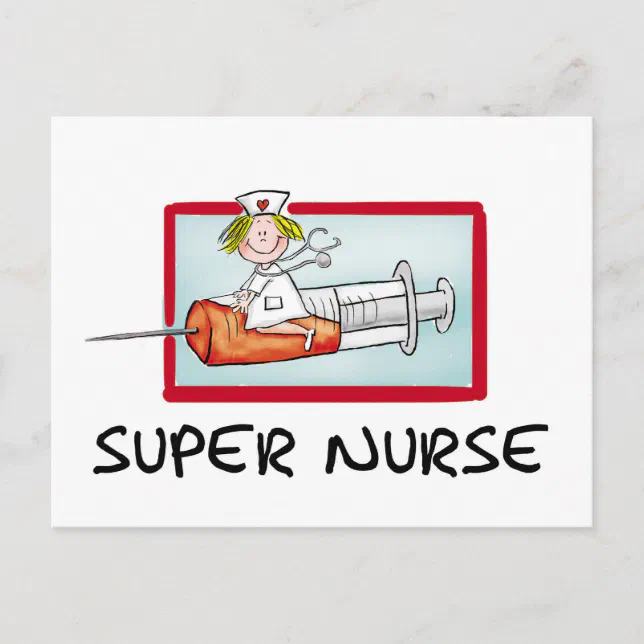 Cartão Postal enfermeira engraçada com um desenho animado de ser