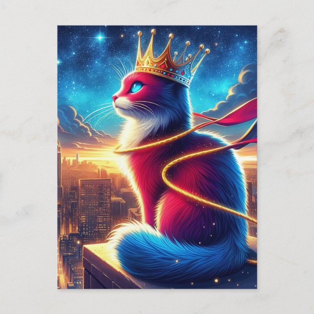 Cartão Postal Super Hero Cat na Noite (Frente)