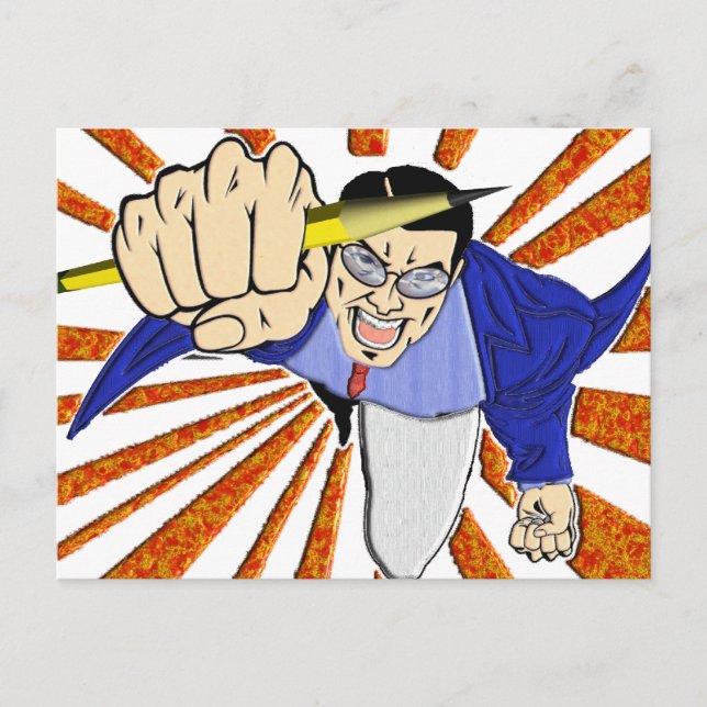 Cartão Postal Super-herói com Lápis (Frente)