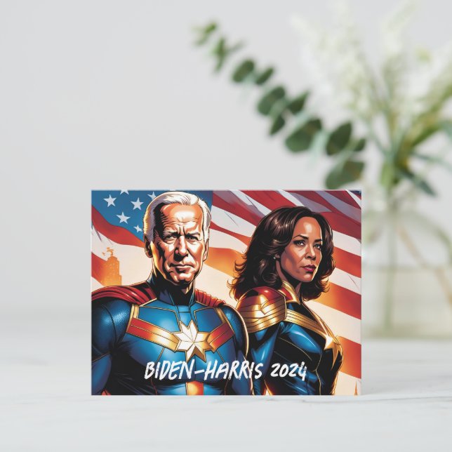 Cartão Postal Super-herói Joe Biden e Kamala Harris (Em pé/Frente)