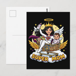 Cartão Postal Super Mãe Anjo Super-Heroína Cartoon