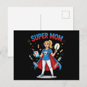 Cartão Postal Super Mãe Enfermeira Super-Heroína Tipografia