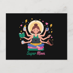 Cartão Postal Super Mãe Multitarefa Gráfico do Dia das Mães