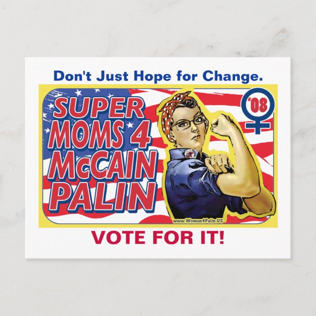 Cartão Postal Super Mães para McCain Palin (Frente)