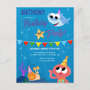 Cartão Postal Super Simples   Finny o Tubarão Festa de Aniversár