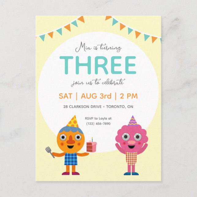 Cartão Postal Super Simples | Macarrão e Amigos Aniversário Amar (Frente)