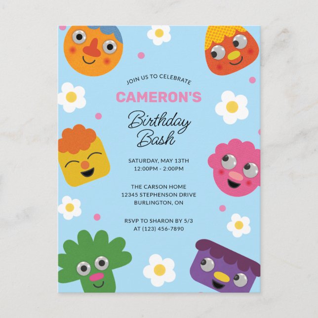 Cartão Postal Super Simples | Noodle & Pals Blue Floral Birthday (Frente)