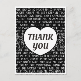 Cartão Postal Super Sincero Agradecimento em Preto e Branco